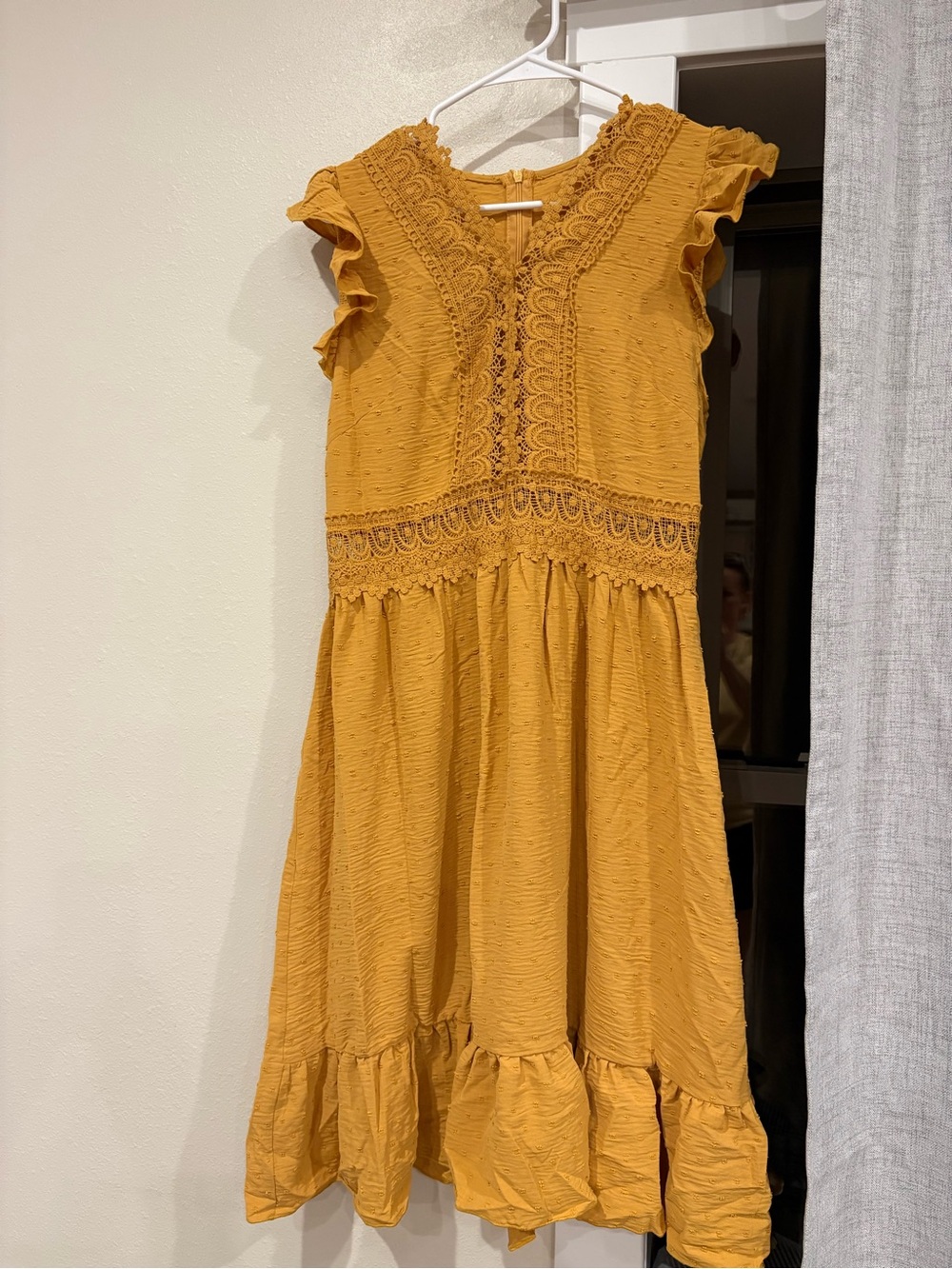 Girls' Mustard Yellow Lace-Detail Formal Dress